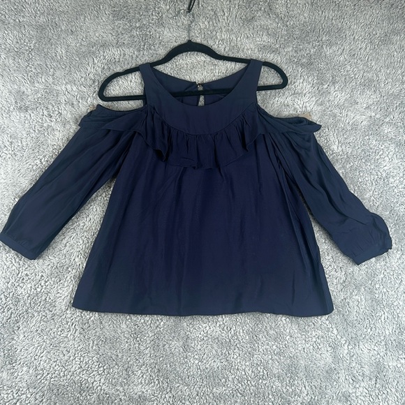 Maeve Cold Shoulder Ruffle Blue Top Women’s Size 4 - Picture 3 of 15
